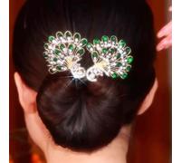 Qosigote Peacock Display Angel Wings Elegant Hair Bun Maker, Bun Makers For Women's Hair, Style Elegant Lazy Hair Curler, Hair Bun Maker, Ocean Blue Feather Hairpin Elegant Hair Accessories (Y)