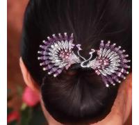 Qosigote Peacock Display Angel Wings Elegant Hair Bun Maker, Bun Makers For Women's Hair, Style Elegant Lazy Hair Curler, Hair Bun Maker, Ocean Blue Feather Hairpin Elegant Hair Accessories (E)