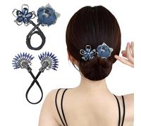 Qosigote Peacock Display Angel Wings Elegant Hair Bun Maker, Bun Makers For Women's Hair, Style Elegant Lazy Hair Curler, Hair Bun Maker, Ocean Blue Feather Hairpin Elegant Hair Accessories (2PCS-C)