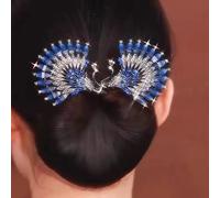 Qosigote Peacock Display Angel Wings Elegant Hair Bun Maker, Bun Makers For Women's Hair, Style Elegant Lazy Hair Curler, Hair Bun Maker, Ocean Blue Feather Hairpin Elegant Hair Accessories (U)