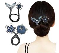 Qosigote Peacock Display Angel Wings Elegant Hair Bun Maker, Bun Makers For Women's Hair, Style Elegant Lazy Hair Curler, Hair Bun Maker, Ocean Blue Feather Hairpin Elegant Hair Accessories (2PCS-B)