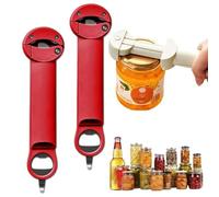 Qosigote Stainless Steel Adjustable cap Screwer, Magnetic 3in1 Multifunctional Retractable Bottle Opener, Ergonomic Handle, Adjustable cap Screwer, Ideal for Arthritic Hands (Red 2 PCS)