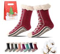 Qosigote Ultra-thick Cashmere Slipper Home Socks, womens fluffy socks, Non Slip, stylish and comfortable, for Causal Home, sleeping, Christmas gifts (Wine Red)