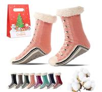 Qosigote Ultra-thick Cashmere Slipper Home Socks, womens fluffy socks, Non Slip, stylish and comfortable, for Causal Home, sleeping, Christmas gifts (Pink)