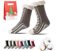 Qosigote Ultra-thick Cashmere Slipper Home Socks, womens fluffy socks, Non Slip, stylish and comfortable, for Causal Home, sleeping, Christmas gifts (Gray)