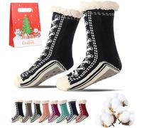 Qosigote Ultra-thick Cashmere Slipper Home Socks, womens fluffy socks, Non Slip, stylish and comfortable, for Causal Home, sleeping, Christmas gifts (Black)