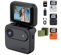 Qosneoun Action Camera Multifunzionale Flip Screen 4K Action Camera con Flip Screen per Vlogging, 143° Grandangolare POV Camera con Anti-Shake, WiFi & Batteria 800mAh, Mini Sport Cam (nero)