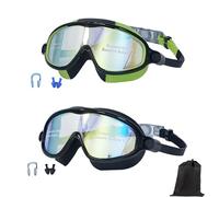 Qosneoun My Cool Summer - Occhialini da nuoto con tappi per le orecchie, senza perdite, per adulti, bambini, HD, montatura grande, impermeabili, anti-appannamento (Combination-J, bambini)