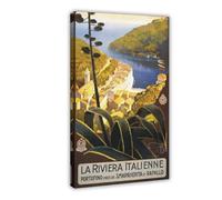 QOTOPGPG Poster vintage su tela, motivo: La Riviera Italienne, decorazione per camera da letto, ufficio, camera da letto, regalo, 60 x 90 cm