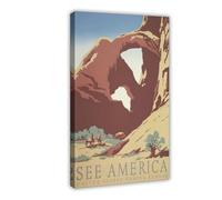 QOTOPGPG Poster vintage su tela, motivo: See America Arches, decorazione per camera da letto, ufficio, camera da letto, regalo, 40 x 60 cm
