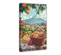 QOTOPGPG Puebla - Stampa artistica su tela, motivo: cestino da picnic, decorazione per camera da letto, ufficio, camera da letto, regalo, 50 x 75 cm