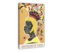 QOTOPGPG Stampa artistica da parete con stampa artistica da parete in stile vintage della Republique Du Tchad Africa, decorazione artistica da parete per soggiorno e camera da letto, 50 x 75 cm