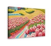 QOTOPGPG Stampa artistica da parete con tulipani olandesi, stampa artistica da parete con zoccoli e mulini a vento in legno, decorazione artistica da parete per soggiorno e camera da letto, 50 x 75 cm
