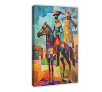 QOTOPGPG Stampa artistica geometrica su tela, motivo: Don Chisciotte con mulini a vento, decorazione per camera da letto, ufficio, camera da letto, regalo, 50 x 75 cm