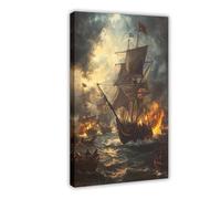 QOTOPGPG Stampa artistica su tela, motivo: La sconfitta dell'armata spagnola, decorazione per camera da letto, ufficio, camera da letto, regalo, 40 x 60 cm
