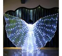 QOTSTEOS Ali a LED per Adulti, Ali a Forma di Farfalla a LED Isis Wings Glow Light Up Belly Dance Costumi, Adulto Ali di Iside LED Danza Pratica Oggetti di Scena con Bastoni e Borsa(Bianco)