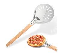QOUBNIC Pala per Pizza Forata, 7 Pollici Pala per Professionale in Alluminio, Pala con Manico in Legno per Cuocere Pane, Pizze, Dolci