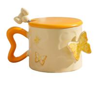 Qoukonao Da Caffè Farfalla - Mug in Ceramica Estetica da 350ml,Accessorio Per Tavola Decorativo Con Manico E Coperchio Design - Ideale Regalo Compleanno Natale Cucina per Donne e Madri