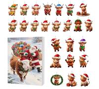 Qoukonao Decorazione Avvento Natale Delle Highland 2025,Calendario Avvento 24 Giorni Ornamento Acrilico 2D | Charme Animale Della Highland - Per Casa Albero Parete Porta Finestra Favori Per Feste