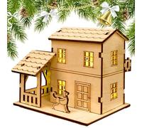 Qoukonao Esposizione del villaggio di Natale | Modello di edificio cottage natalizio,Decorazioni per cabine da scrivania in legno, figurine da collezione, decorazioni natalizie