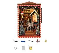 Qoukonao Kit Casa in Miniatura,Kit Costruzione Casa Bambole In Legno 3D Natale Per Bambini - Decorazione Vintage per Libreria Scrivania | Per Principianti