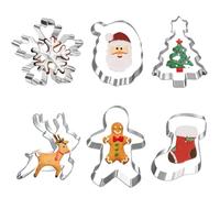 QOWIJEX 6 Pezzi Formine per Biscotti di Natale, Stampo per Biscotti Natalizi in Acciaio Inox, Babbo Natale, Fiocco di Neve, Renna, Arbre de Noël Stampi Biscotti per la Cottura
