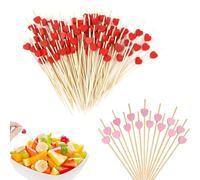QOWUXHZ 200 Pezzi Spiedini Da Cocktail In Legno Con Simpatica Decorazione Per Bar Torte Feste E Compleanni Feste Cocktail E Cocktail 12Cm Rosa E Rosso