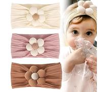 QOWUXHZ 3 Pezzi Fascia Capelli Neonata Fasce Per Fiori Per Neonati Fasce Per Capelli In Nylon Per Neonate Fasce Per Capelli Morbide Accessori Per Capelli Per Bambini Appena Nati Beige Marrone Rosa