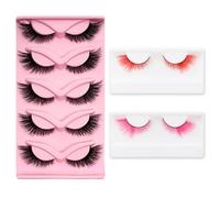 QOWUXHZ 7 Paia Ciglia Finte Cat Eye Ciglia Finte Naturali Ciglia Finte Cat Eye Lashes Fox Eye Wispy Ciglia Di Volpe Fluffy Occhio Di Gatto Ciglia Finte Natural 3D Eyelashes Nero Rosso Rosa