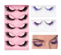 QOWUXHZ 7 Paia Ciglia Finte Cat Eye Ciglia Finte Naturali Ciglia Finte Cat Eye Lashes Fox Eye Wispy Ciglia Di Volpe Fluffy Occhio Di Gatto Ciglia Finte Natural 3D Eyelashes Nero Viola Blu