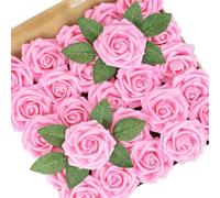 QOXEZY 25 rose artificiali in schiuma con steli per matrimonio, fai da te | Queste rose in morbida schiuma di lattice sono dotate di steli flessibili, che le rendono adatte per la lavorazione di mazzi