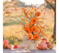 QOXEZY Arrangiamento della tavola del Ringraziamento della disposizione | Questa composizione autunnale di zucca e bacche porta una calda sensazione di raccolto senza alcuna manutenzione.