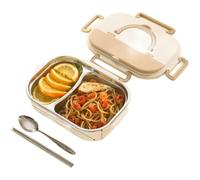 QOXEZY Contenitore per il pranzo in acciaio inox con 2 scomparti, a prova di perdite, per bambini e adulti, lavabile in lavastoviglie, con set di posate, per scuola, lavoro, picnic (B)