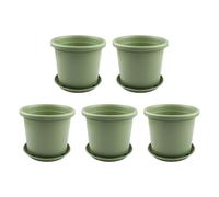 QOXEZY Grandi fioriere in resina con drenaggio integrato, set da 5 pezzi con vassoi abbinati, verde, decorazione da giardino per tutte le stagioni (24,5 x 21,5 cm)