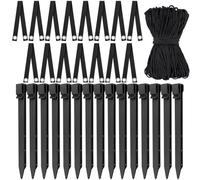 QOXEZY Kit di supporto per piante per alberelli - Confezione da 15 pali (24,5 cm), cinghie regolabili (45,4 cm) e corda resistente alle intemperie da 40 m, ancoraggio da giardino