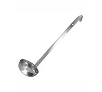 QOXEZY Mestolo in acciaio inox a manico lungo per cucinare all'aperto e cucina - Cucchiaio dosatore da 150-180 ml con gancio, antiruggine, design facile da pulire per zuppe e salse (150 ml)