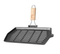 QOXEZY Padella in ghisa con manico in legno di faggio pieghevole antiaderente padella per bistecca cottura Die Cast Steel Grill Pan 21X35cm
