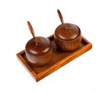 QOXEZY Saliera rustica in legno con coperchio e paletta, eleganti bottiglie per spezie per organizzare il bancone della cucina, barattolo marrone da 24 cm