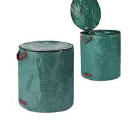 QOXEZY Set di 2 sacchi da giardino con coperchio, 272 l, per rifiuti verdi, pieghevoli con manici, riutilizzabili, in robusto tessuto di polipropilene