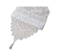 QOXEZY Striscia da tavolo in morbido tessuto trasparente con intricato artigianato floreale cavo, dettaglio nappe, tavolo in poliestere per runner per tavolo da pranzo rettangolare (33 x 183 cm