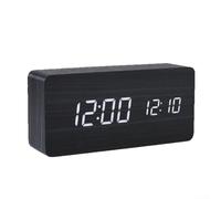 QOXEZY Sveglia digitale con design in legno, display a LED luminoso per ora, data, temperatura, doppia sveglia e funzione snooze, per casa, ufficio, camera da letto (nero)