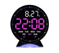 QOXEZY Sveglia elettronica a LED, display completo, ora, giorno, data, secondi, illuminazione ambientale dinamica, luminosità regolabile, modalità sonno, secondi salti, per uso sul comodino (C)