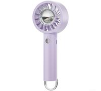 QOXEZY Ventilatore portatile ricaricabile tramite USB, con display a LED e cuscinetto profumato, forte raffreddamento, 4 marce, sottile, per spiaggia, vacanze, regali, viola