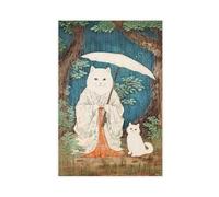 QOYVG Stampa artistica su tela con gatti bianchi che piovono e giardino giapponese, stile vintage, decorazione per camera da letto, 60 x 90 cm