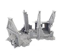 QP3D - Wargaming Terrain - Casa in pietra rovinata, paesaggio per giochi da tavolo miniature in scala 28-32 mm, edificio medievale europeo del 16-20 secolo per modellazione ferroviaria RPG 2WW (scala