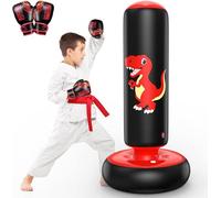 QPAU Sacco da Boxe Gonfiabile per Bambini con Guantoni, Sacco da Pugilato Stabile 3-8 Anni, Giocattolo Dinosauro e Regalo per Bambini/e - Kit Boxe per Karate e Taekwondo