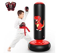 QPAU Sacco da Boxe Gonfiabile per Bambini con Guantoni, Sacco da Pugilato Stabile 3-8 Anni, Giocattolo Dinosauro e Regalo per Bambini/e - Kit Boxe per Karate e Taekwondo