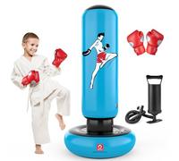 QPAU Sacco da boxe per bambini, giocattolo con guantoni da boxe, 167 cm, più grande, gonfiabile, regalo per ragazzi e ragazze dai 6 ai 12 anni, per praticare karate, taekwondo, MMA (Blu)