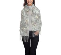 QPIPGER Blue Grace Flora Prined Inverno Calda Sciarpa con nappe simili a pile per donne e uomini, sciarpa orizzontale scialle morbida sciarpa accogliente
