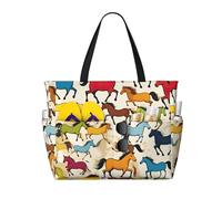 QPIPGER Borsa da viaggio da donna con stampa di cavalli colorati in stile cartone animato, impermeabile, con tasche con cerniera